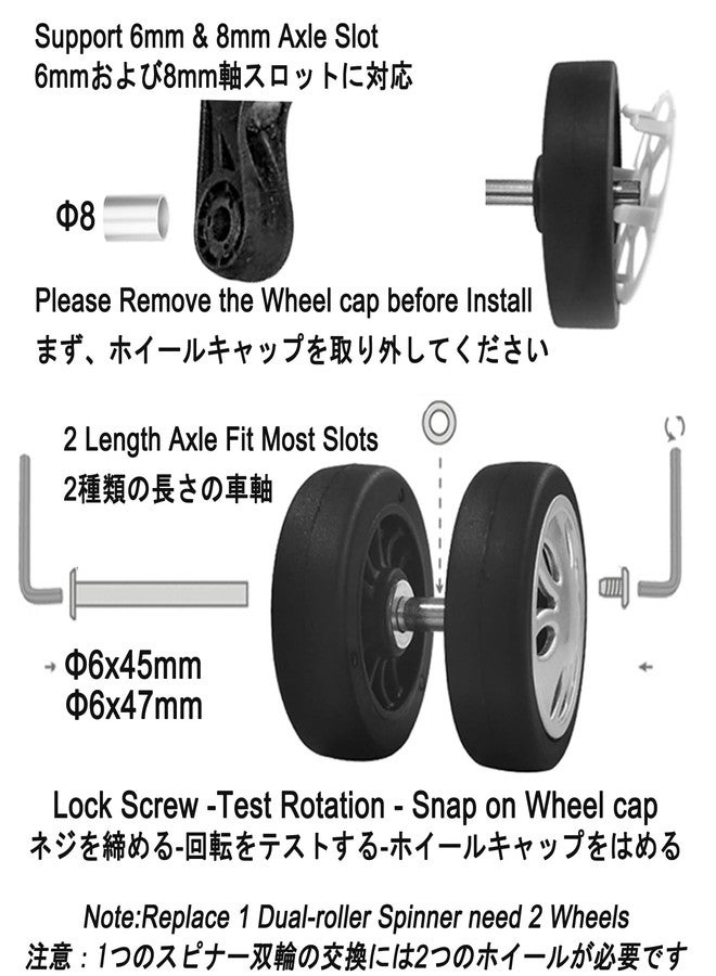 FSATNDE Luggage Suitcase Replacement Wheels 8PCS 50mmx15mm Double Bearing Replacement for Worn Out Suitcase & Spinner Trolley - Image 3